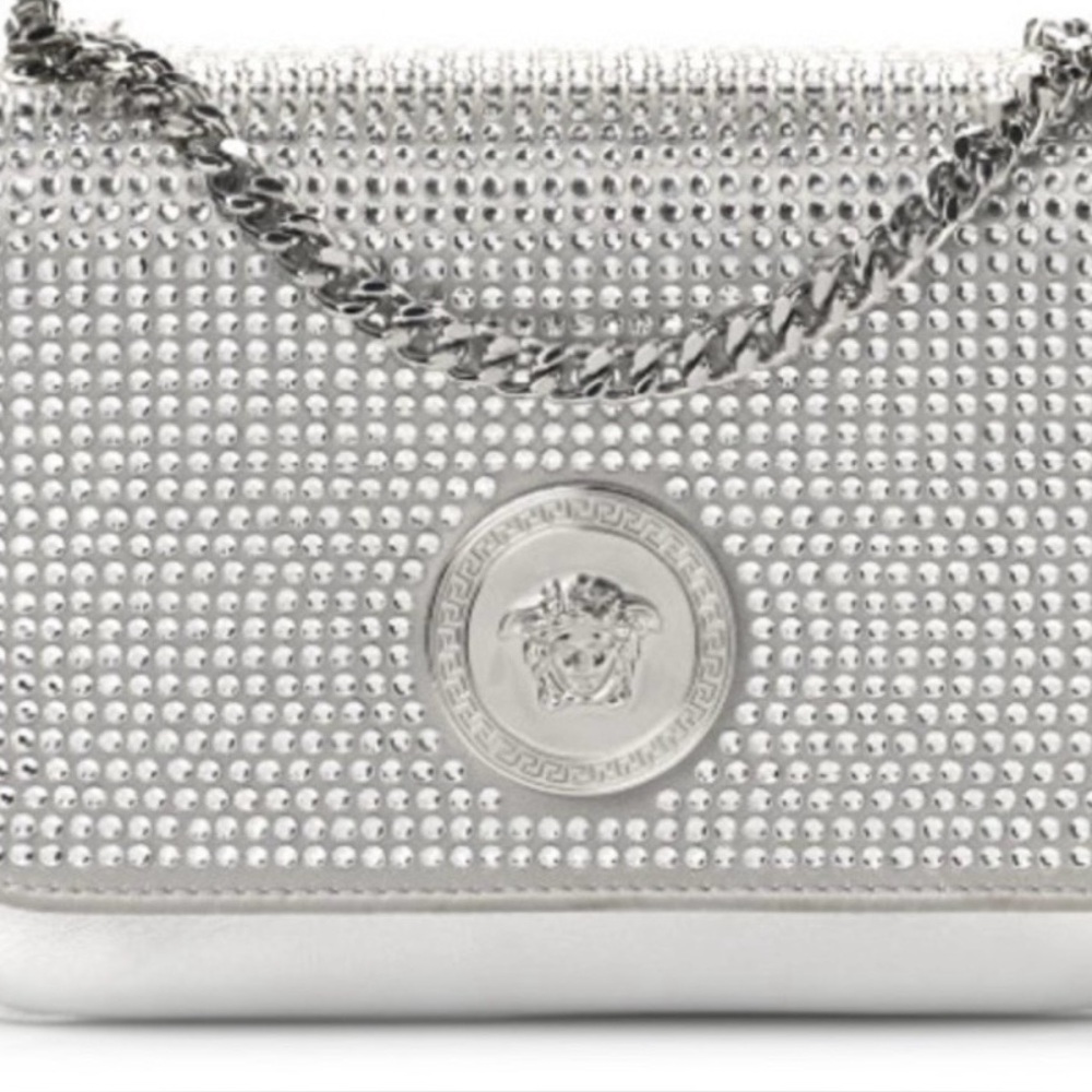 Versace La Medusa Palazzo Crystal Silver Leather Crossbody Bag